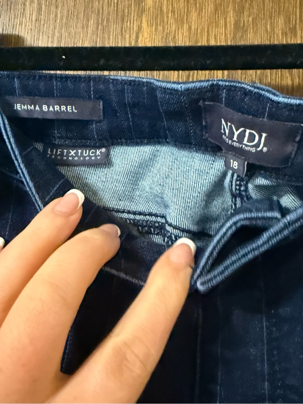NYDJ Navy Pinstripe Wide-Leg Jeans - Picture 2 of 2